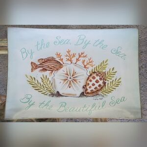 Decorative Coastal Shell Theme Glass Serving Dish By Sydney Wright, "By The Sea"